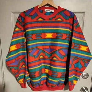 NWOT Juniors Aztec Print Colorful Fleece Pullover Sweatshirt Womens L or Men's M